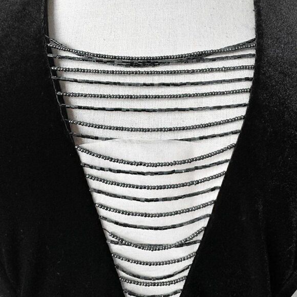 Vintage Black Velvet V-Neck Bodycon Maxi Cocktail Formal Prom Dress Size M/L - Picture 7 of 7